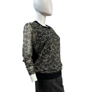 Tory Burch Black Gold Shimmer Sheer Sleeve Pullover Sweater Size M